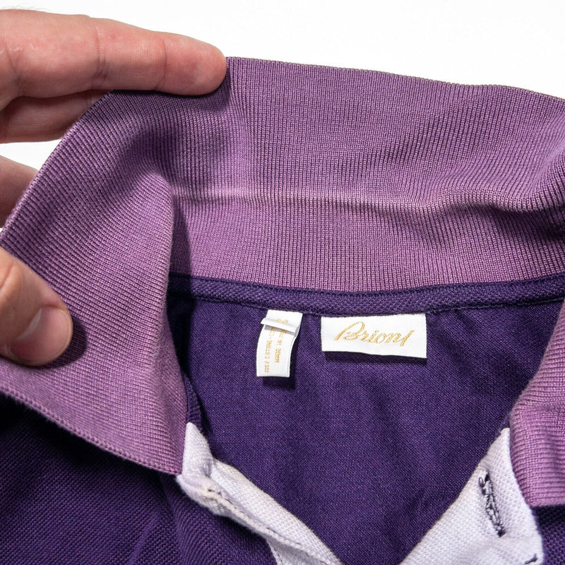 Brioni Polo Shirt Medium Mens Solid Purple Short Sleeve Designer Contrast Collar