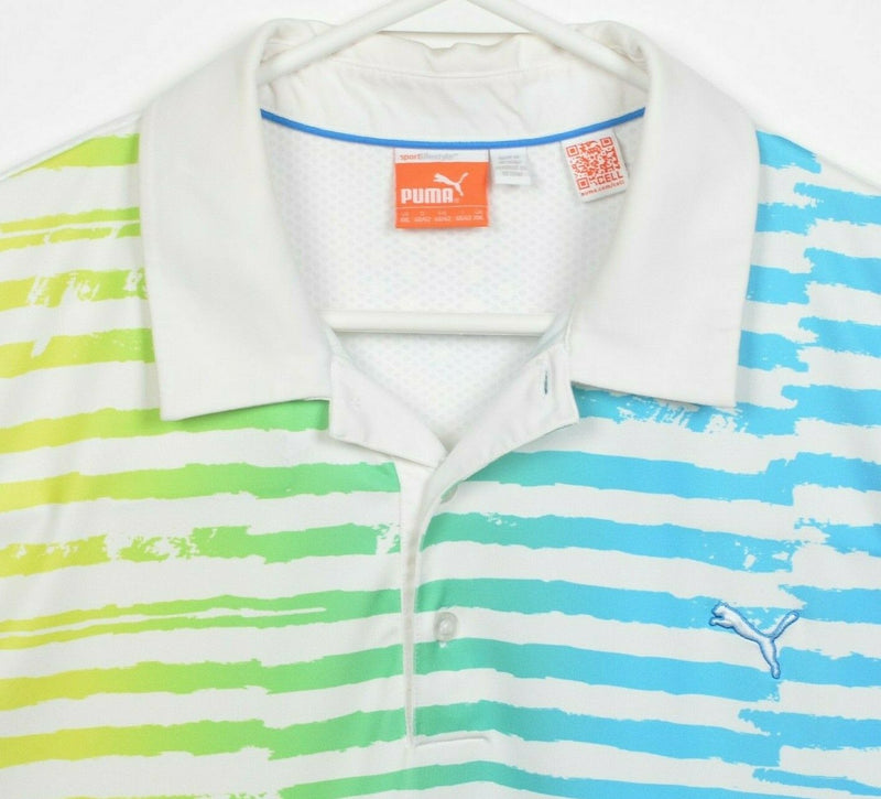 Puma Dry Cell Men's 2XL Colorful Striped Blue Green Yellow Wicking Golf Polo