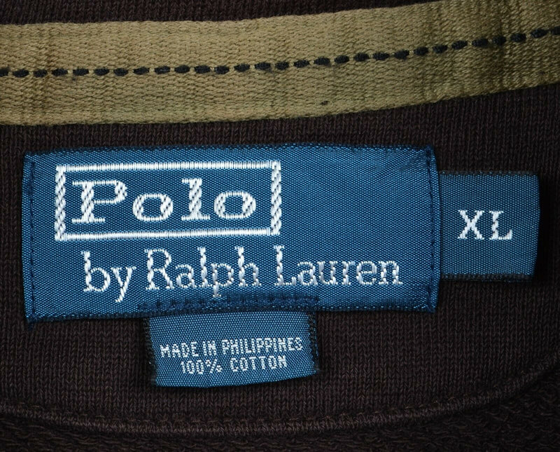 Vintage 90s Polo Ralph Lauren Men's XL Snap Zip Brown Pullover Sweatshirt