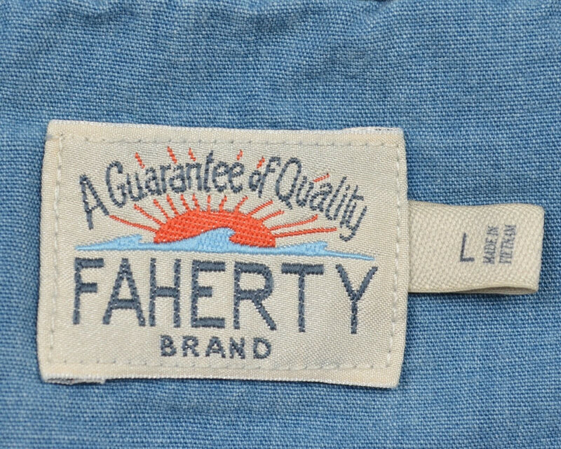 Faherty Brand Men's Large Blue Pink Striped Indigo Dyed Pocket Polo Shirt