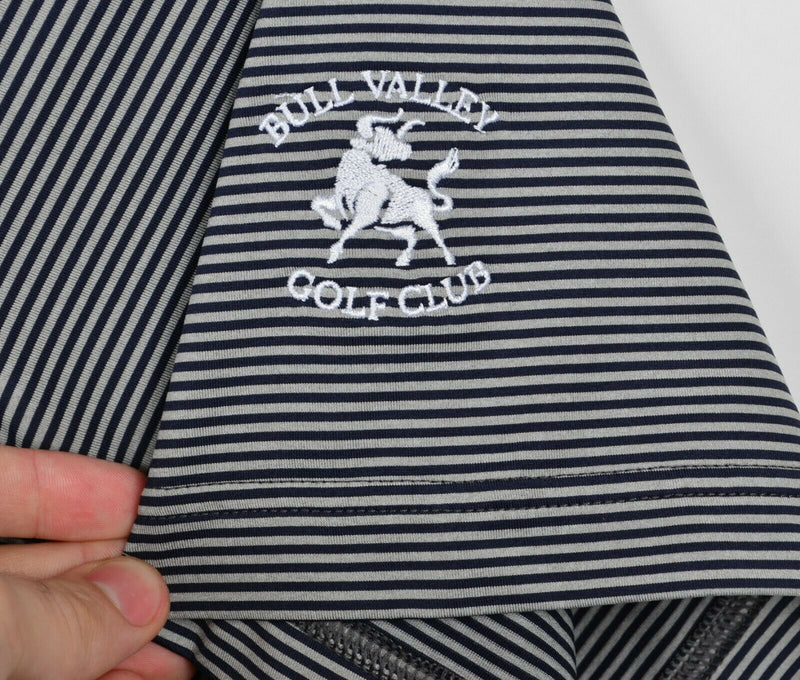 FootJoy Men's Sz 2XL Athletic Fit Gray Navy Blue Striped Golf Polo Shirt