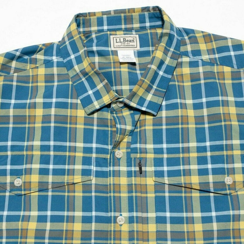 LL Bean Shirt Men's XL SunSmart Cool Weave Long-Sleeve Blue Plaid Fishing Travel