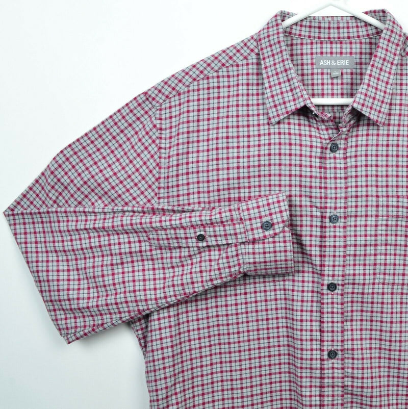 Ash & Erie Men's Large Slim Pink/Red Gray Check Flannel Button-Front Shirt