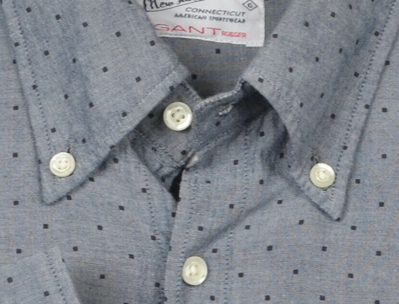 GANT Rugger Men's Small Selvage Madras Gray Chambray Polka Dot Button-Down Shirt