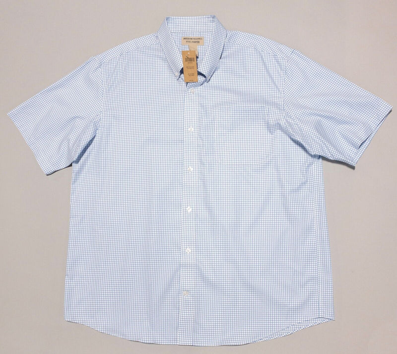 Duluth Trading Wrinkle Fighter Shirt XL Mens White Blue Graph Check Short Sleeve
