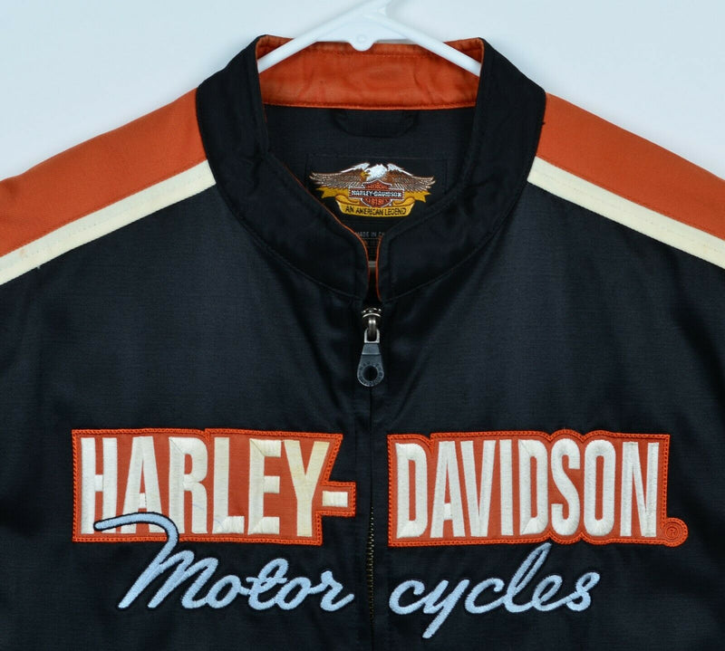 Harley-Davidson Women's XL Black Orange Biker Motorcycle Cafe Racer Jacket