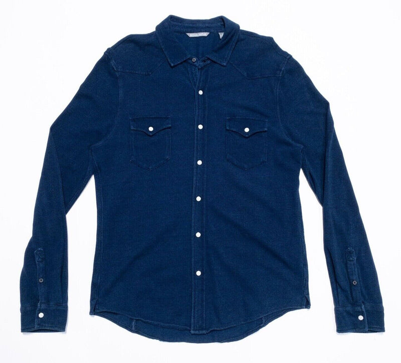 Michael Bastian Shirt Medium Men's Indigo Blue Pearl Snap Rockabilly Designer