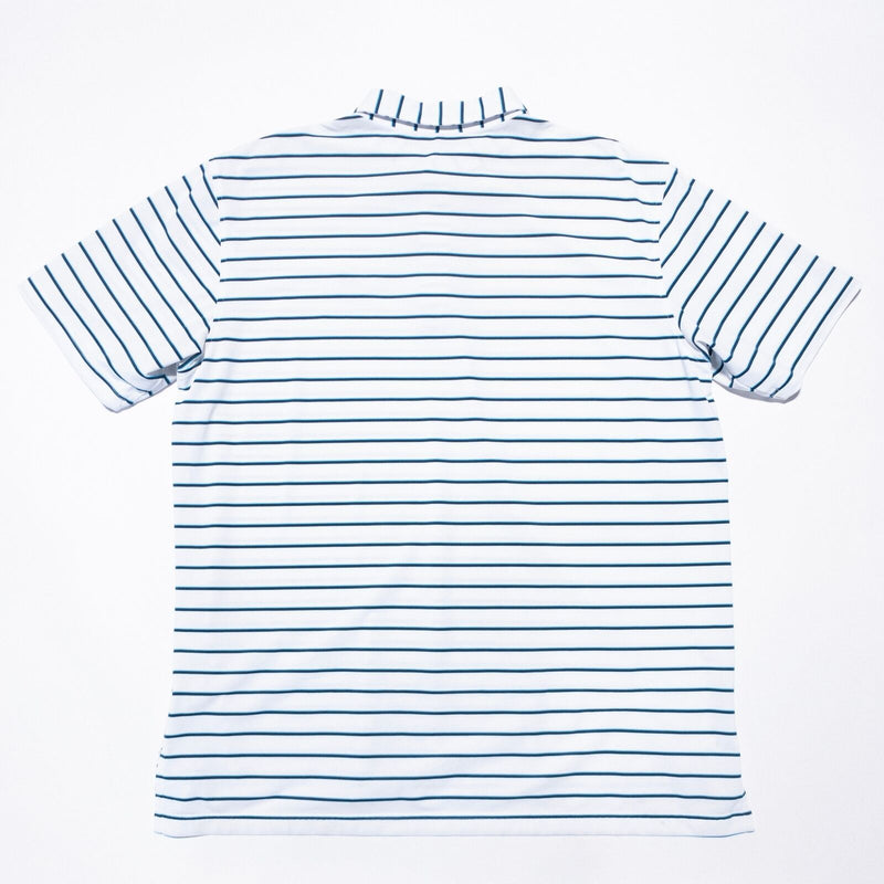 Peter Millar Summer Comfort Polo XL Men's Shirt White Blue Striped Wicking Golf