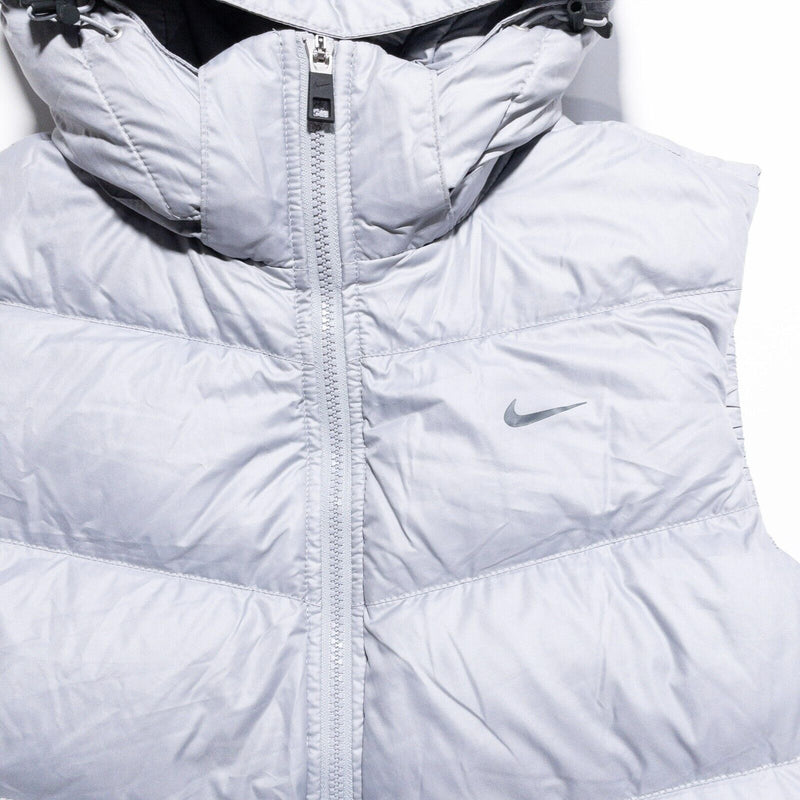 Nike Down Puffer Vest Women's Large Hooded Light Gray Hooded Full Zip 418791-002