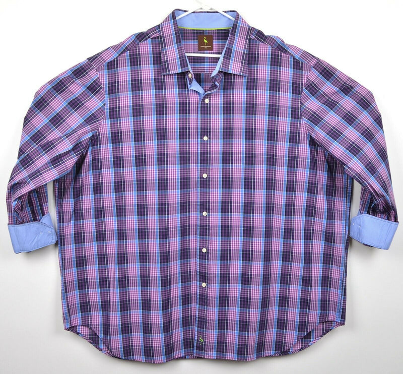 TailorByrd Men's Sz 3XL Flip Cuff Purple Pink Blue Plaid Button-Front Shirt