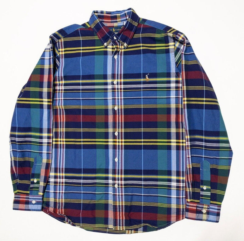 Polo Ralph Lauren Shirt XL Classic Fit Men's Plaid Blue Red Colorful Long Sleeve