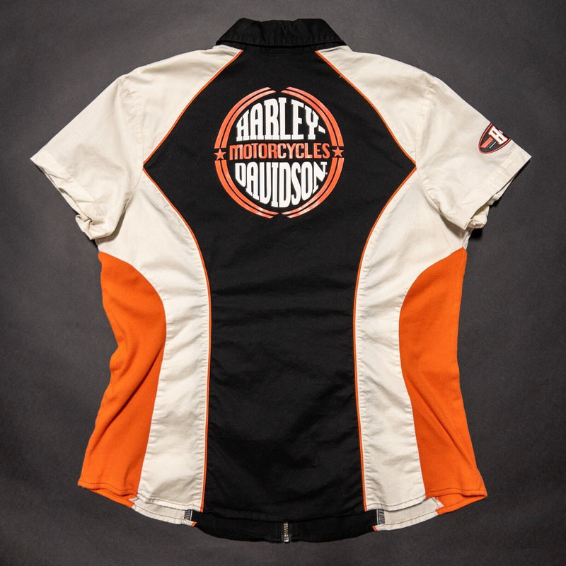 Harley-Davidson Women's XL Zip Front Shirt Biker Colorblock Black Orange Logo