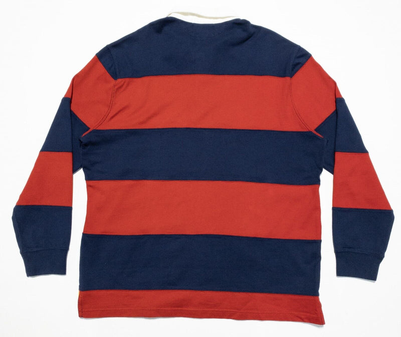 Polo Ralph Lauren Rugby Large Mens Long Sleeve Polo Shirt Blue Red Chunky Stripe