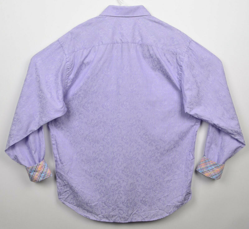 Bugatchi Uomo Men's Large Classic Fit Flip Cuff Purple Floral Colorful Shirt
