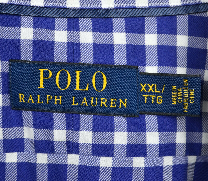 Polo Ralph Lauren Men's 2XL Blue White Check Spread Collar Button-Front Shirt