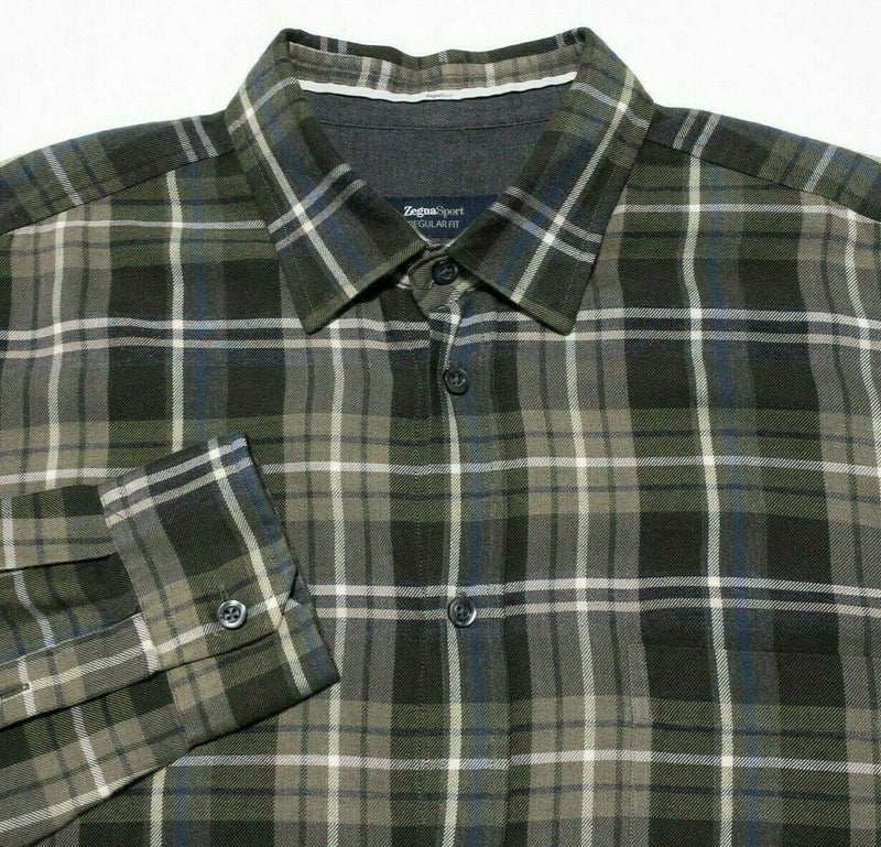 Zegna Sport Shirt Men's Medium Wool Blend Flannel Green Plaid Long Sleeve