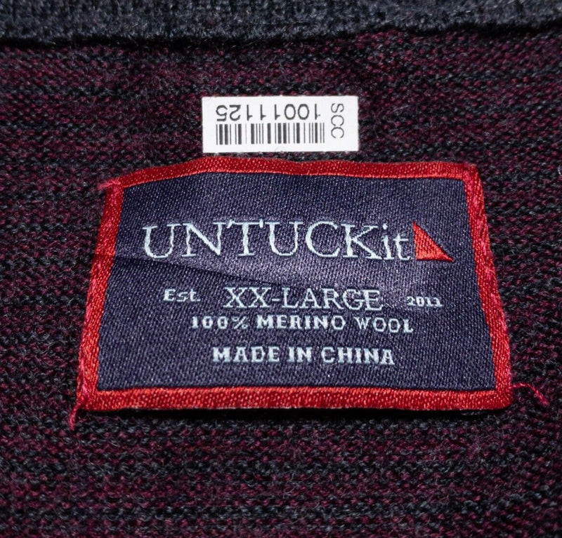 UNTUCKit Merino Wool Sweater Men's 2XL Burgundy Purple 1/4 Zip Pullover Knit
