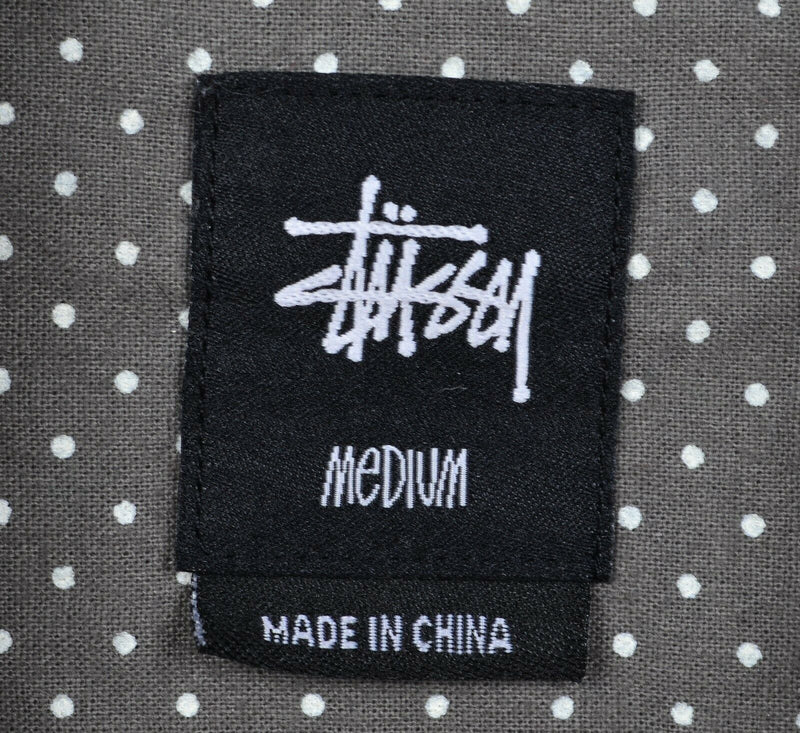 Stussy Men's Medium Gray White Polka Dot Long Sleeve Button-Front Shirt