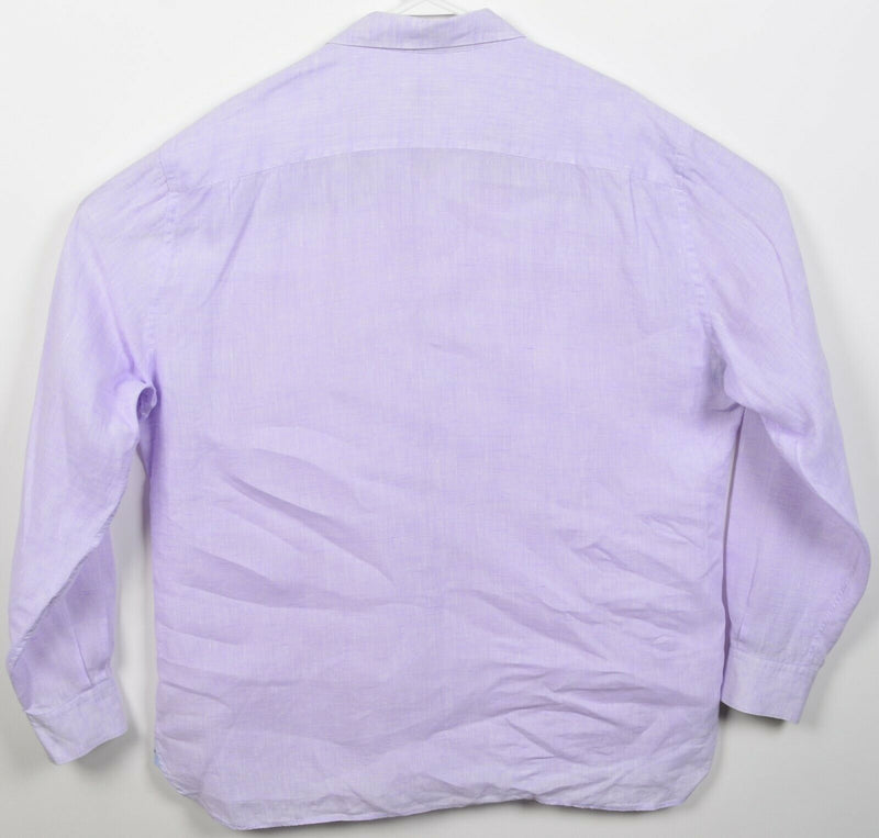 Ermenegildo Zegna Men's 2XL 100% Linen Solid Purple Boho Button-Front Shirt