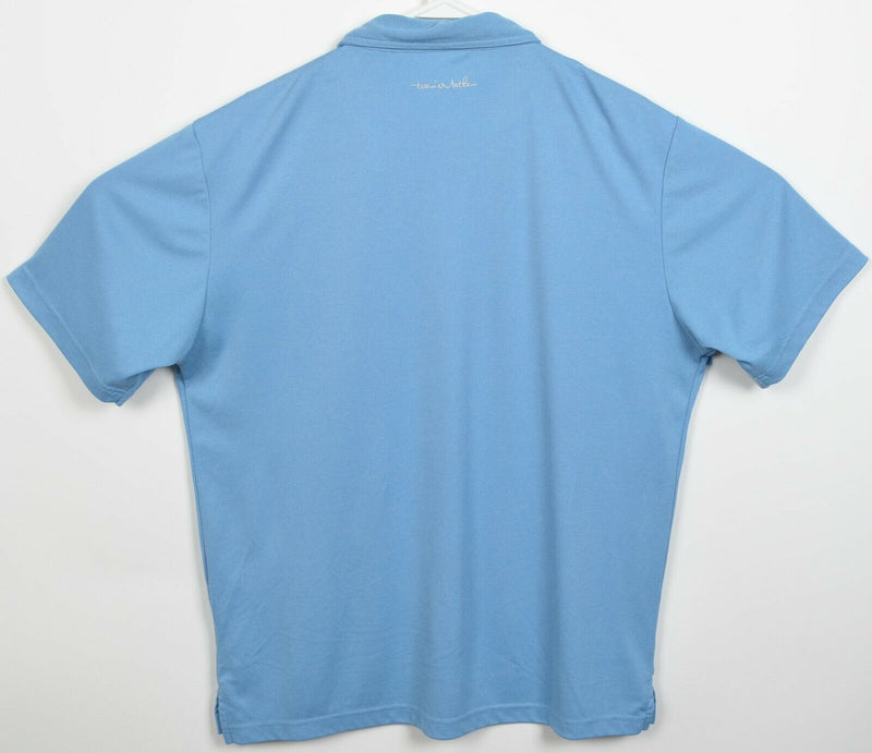 Travis Mathew Men's Large Blue Striped Logo Wicking Polyester Golf Polo Shirt
