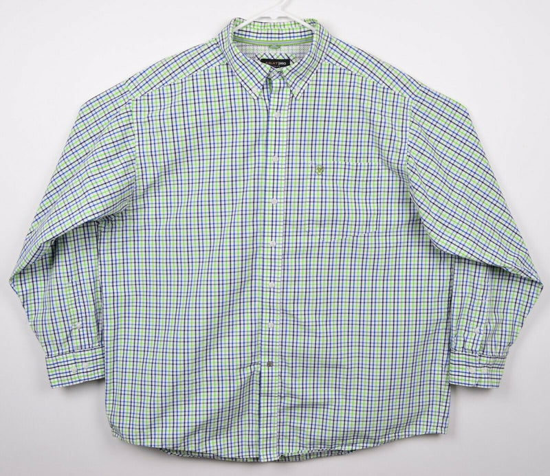 Ariat Pro Series Men's 2XL Green Blue Plaid Rodeo Western Button-Down Shirt