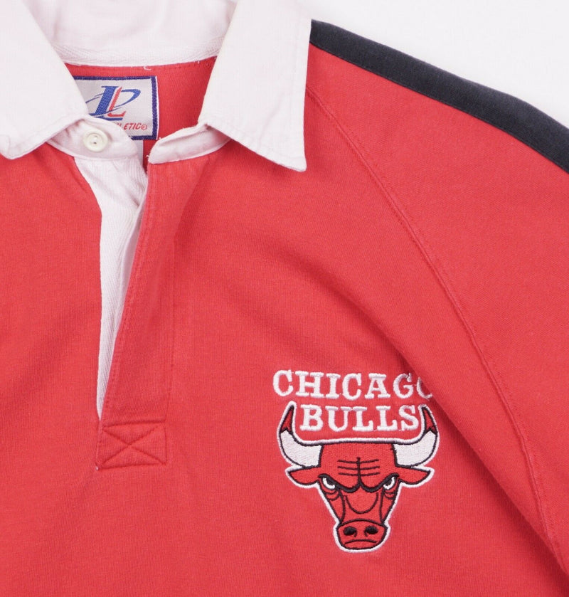 Vtg 90s Chicago Bulls Men's Medium Red Striped Logo Athletic Rugby Polo Shirt