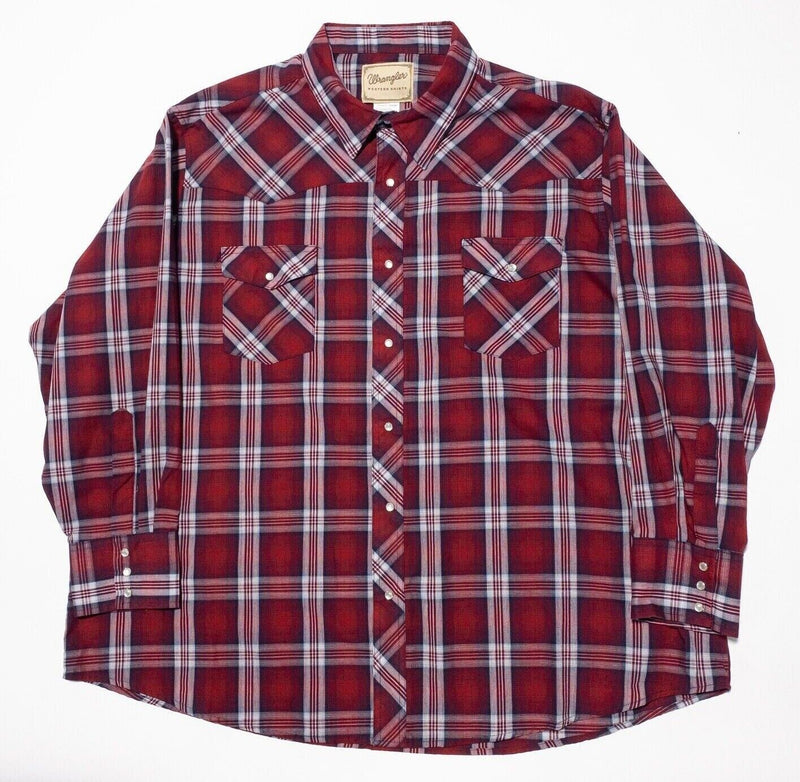 Wrangler 3XL Pearl Snap Men's Shirt Red Plaid Western Rockabilly Long Sleeve