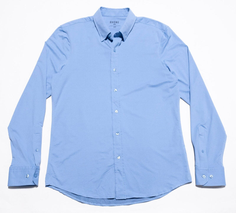 Rhone Commuter Shirt Men's Medium Button-Up Light Blue Nylon Wicking Athleisure