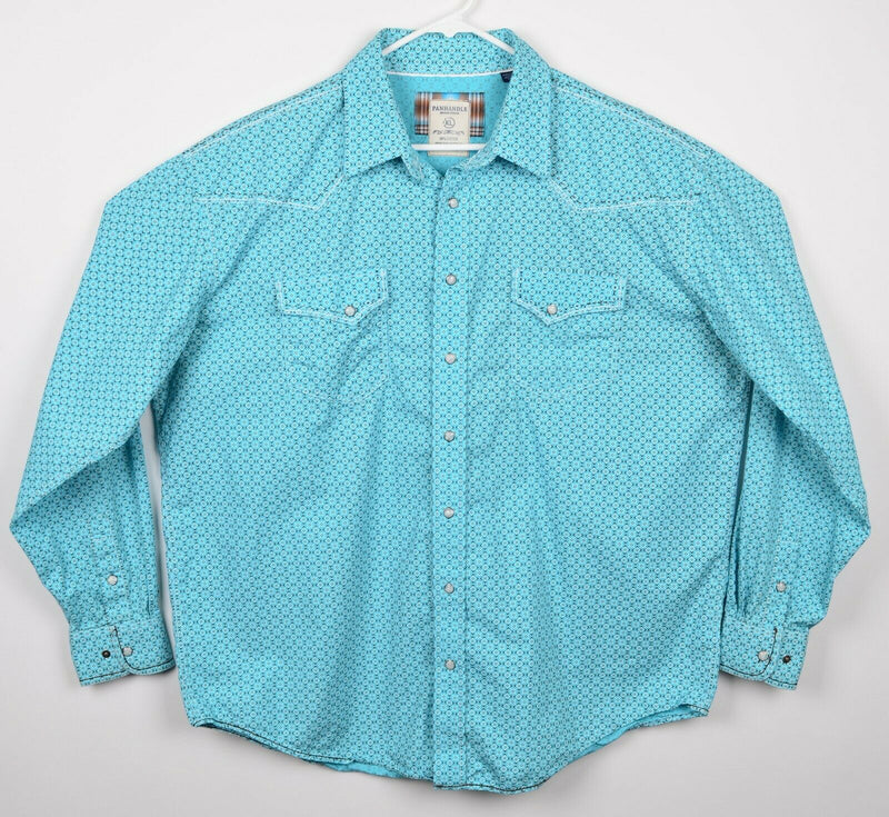 Panhandle Rough Stock Mens XL Pearl Snap Aqua Geometric Western Rockabilly Shirt