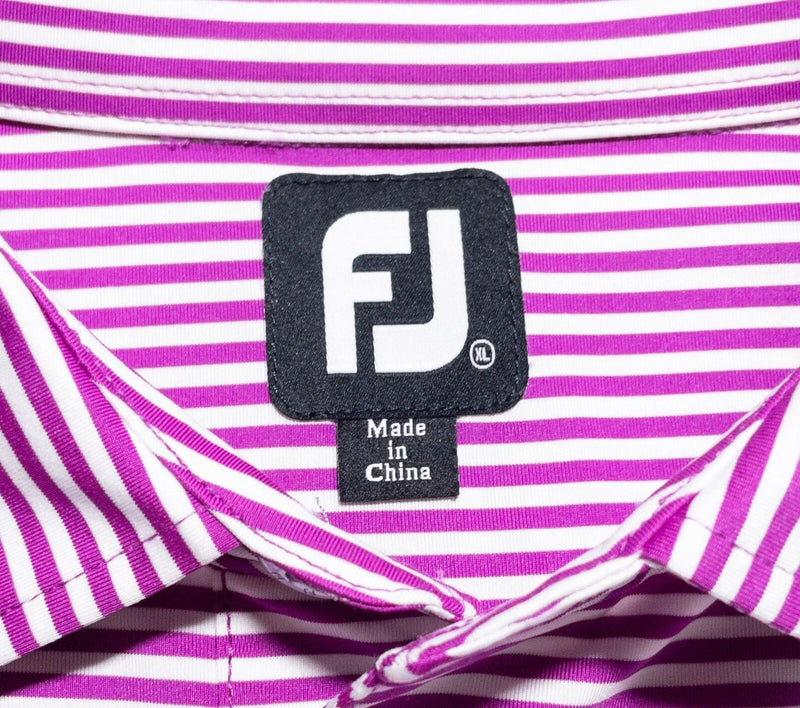 FootJoy Golf Shirt Men's XL Purple White Striped Wicking Performance Polo