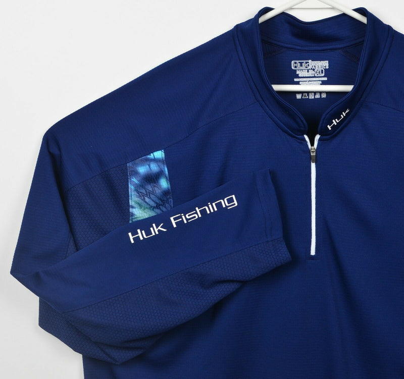 HUK Performance Men's XL Fishing Navy Blue Ocean Scales 1/4 Zip Activewear Top