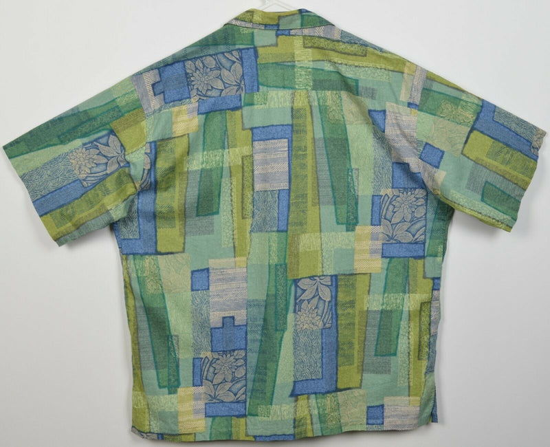 Tori Richard Men's XL Green Blue Geometric Cotton Lawn Vintage Hawaiian Shirt