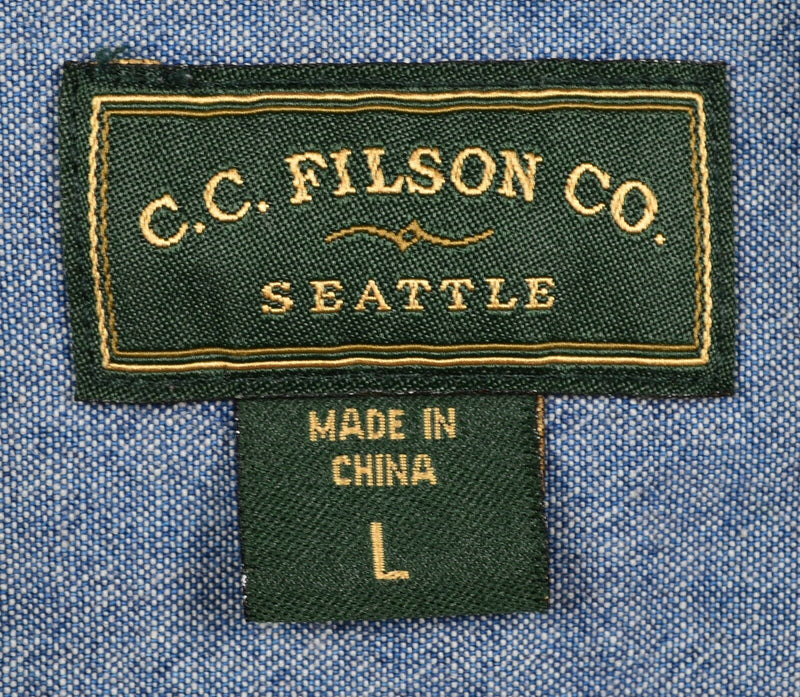 CC Filson Men's Large Blue Chambray Pockets Long Sleeve Button-Front Shirt