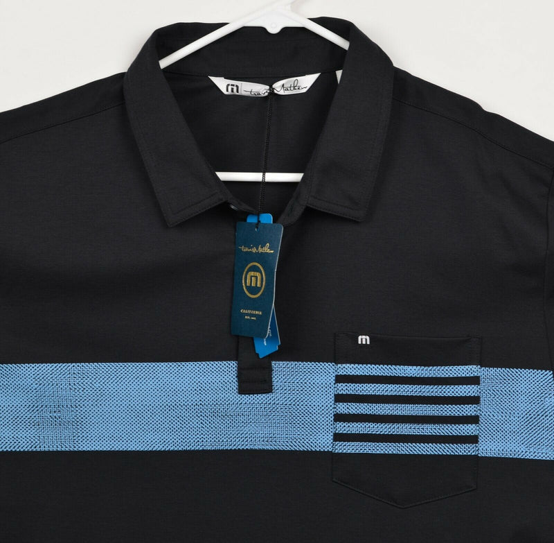 Travis Mathew Men's Sz XL Black Blue Striped Golf Pocket Polo Shirt NWT