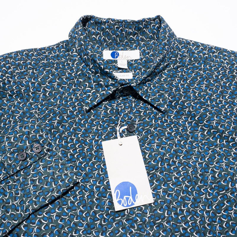 Boden Men's Shirt Large Regular Fit Blue Geometric Floral Button-Up Long Sleeve