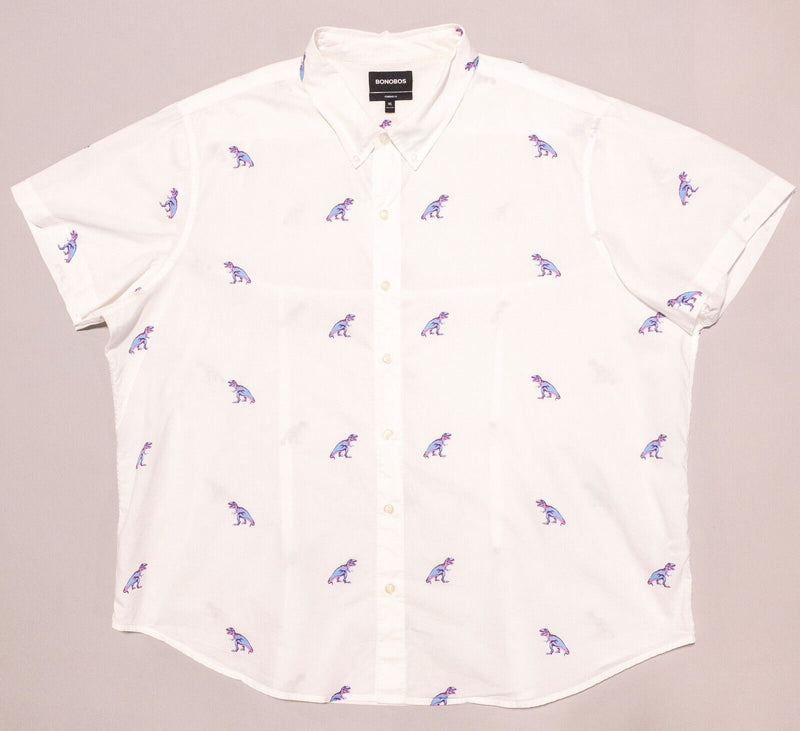 Bonobos Dinosaur Shirt 3XL Standard Fit Men's Short Sleeve Button-Front White