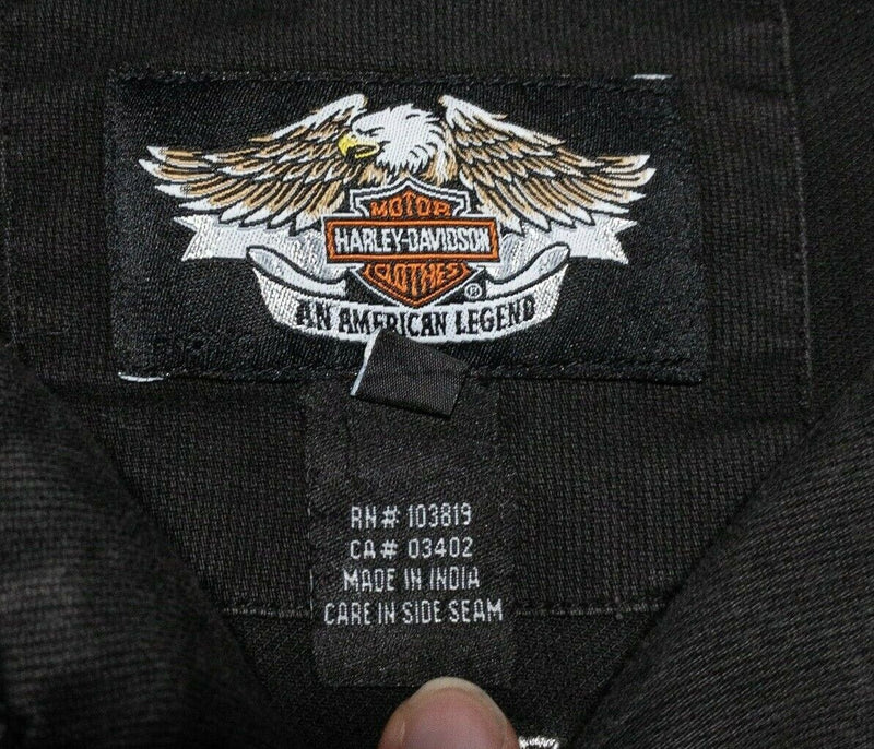 Harley-Davidson Button Shirt XL Men's Black Orange Garage Biker Mechanic Logo