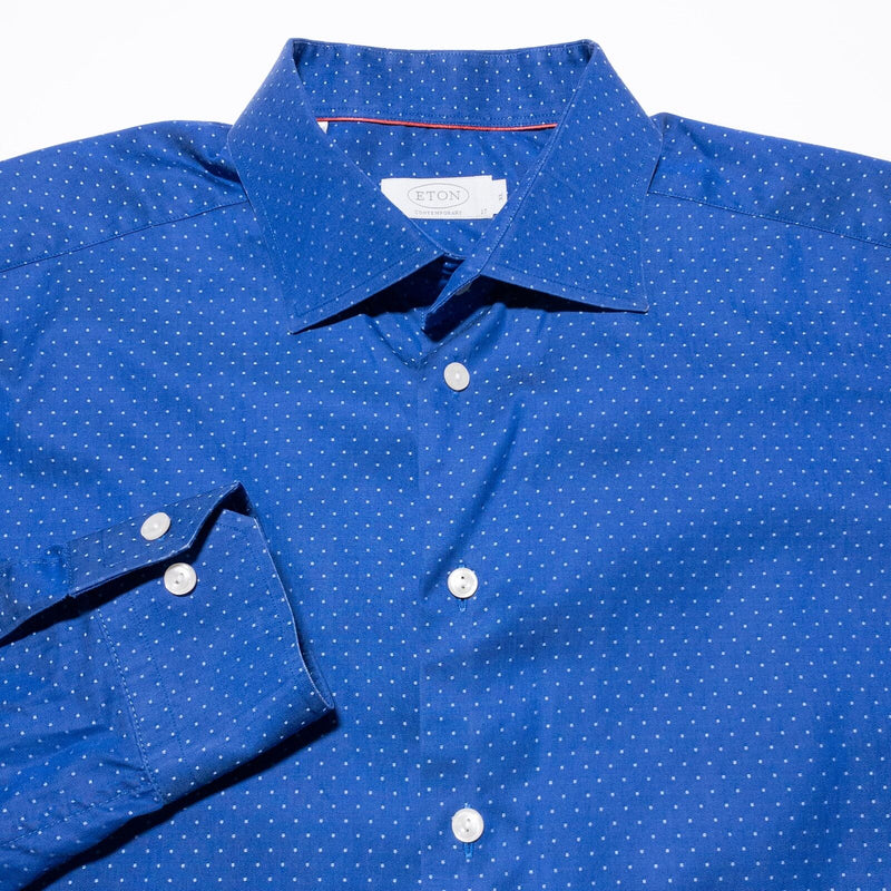 Eton Polka Dot Shirt Men's 17/43 (XL) Contemporary Blue Long Sleeve Dress Shirt