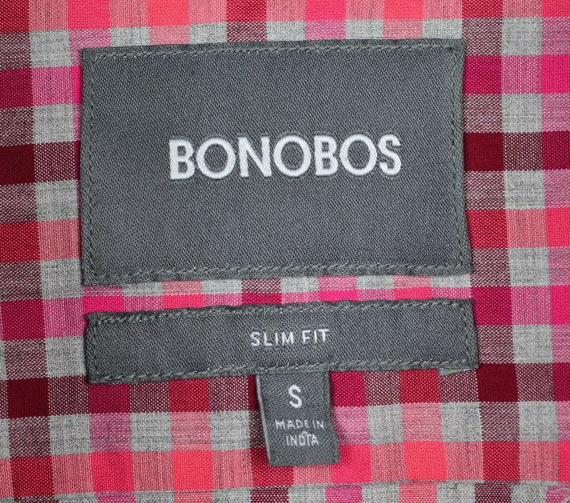 Bonobos Men's Sz Small Slim Fit Pink Red Plaid Check Long Sleeve Shirt