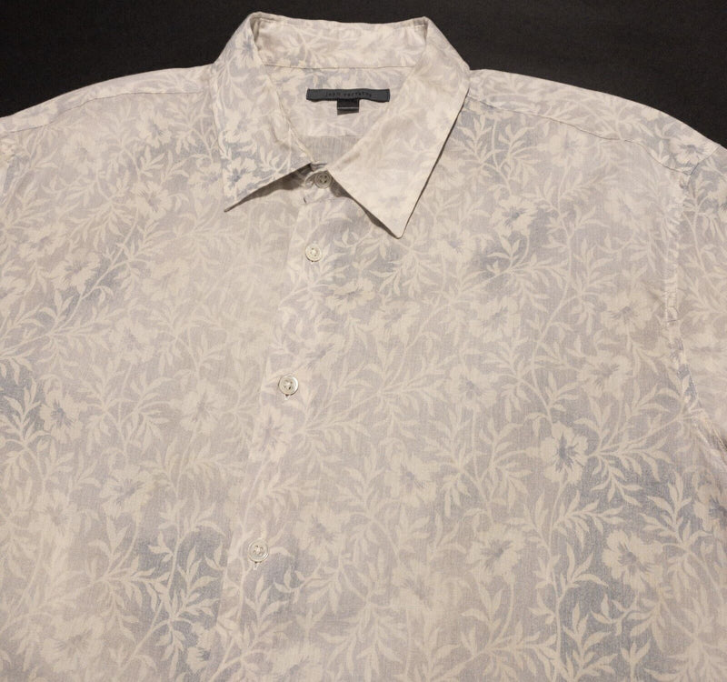 John Varvatos Collection Shirt Men's XL Floral Long Sleeve White Blue Designer