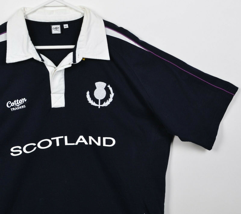 Cotton Traders Men's 2XL Scotland Rugby Black White Embroidered Polo Shirt