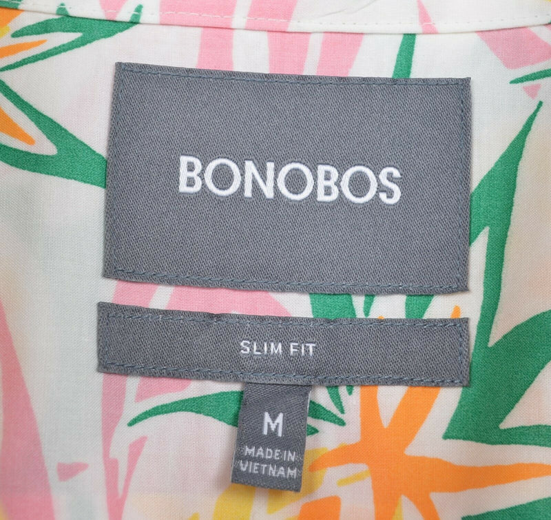 Bonobos Men's Sz Medium Slim Fit Floral Pineapple Pink Green Button-Down Shirt