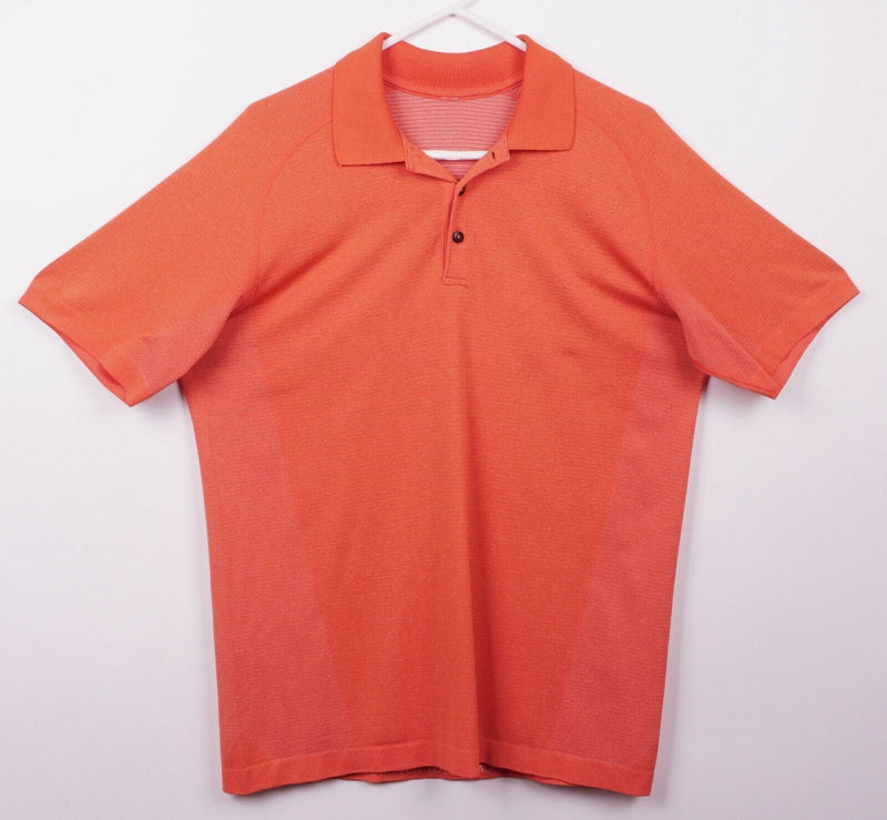 Lululemon Men's Sz Large Orange Athleisure Fitness Short Sleeve Polo Shirt