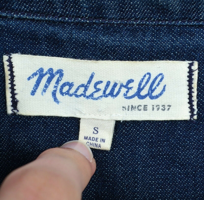 Madewell Women's Small Denim Dark Indigo Blue Button-Front Boyfriend Shirt