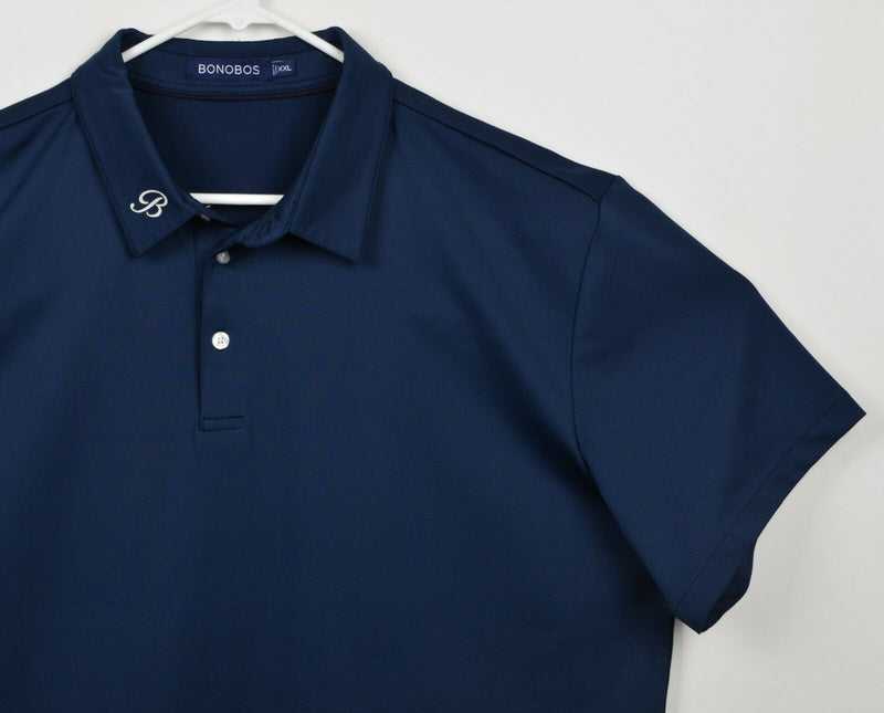 Bonobos Men's Sz 2XL Solid Navy Blue Logo Collar Polyester Golf Polo Shirt