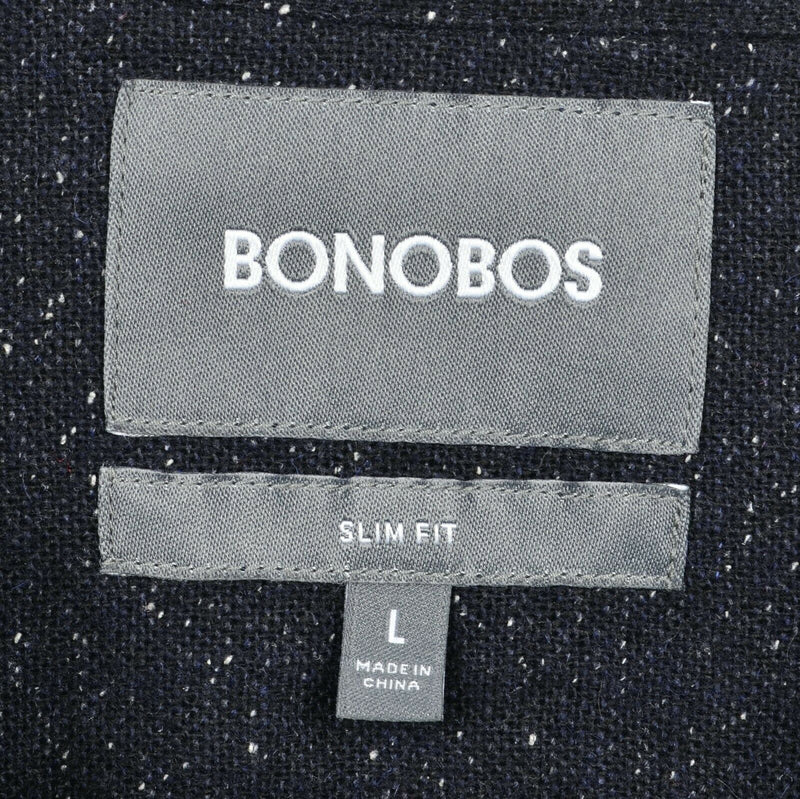 Bonobos Men's Large Slim Fit Wool Blend Navy Blue Speckled Dot Flannel Shirt