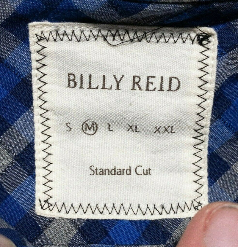 Billy Reid Men's Medium Standard Cut Blue Gray Check Spread Collar Shirt