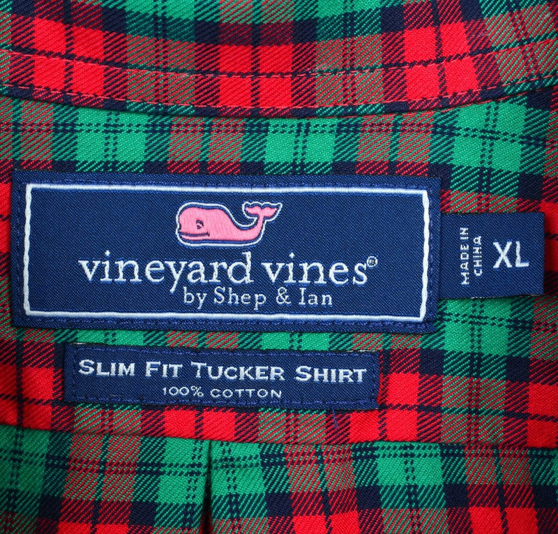 Vineyard Vines Men's XL Slim Fit Tucker Green Red Plaid Whale Button-Down Shirt