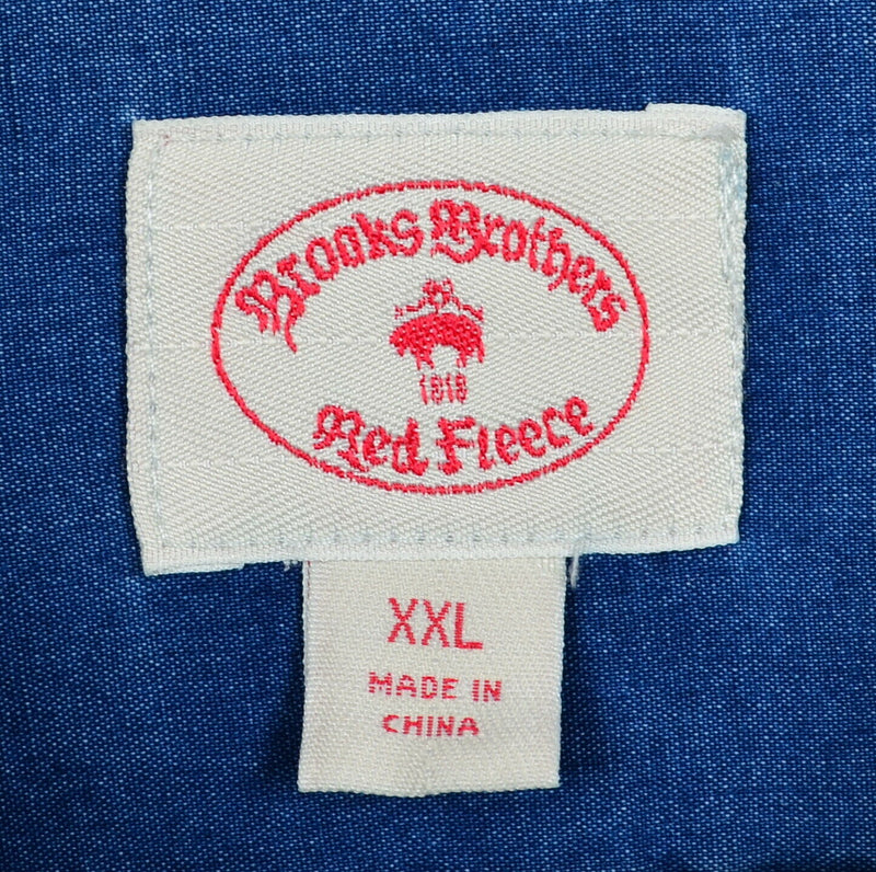 Brooks Brothers Men's 2XL Blue Denim Chambray Red Fleece Button-Down Shirt