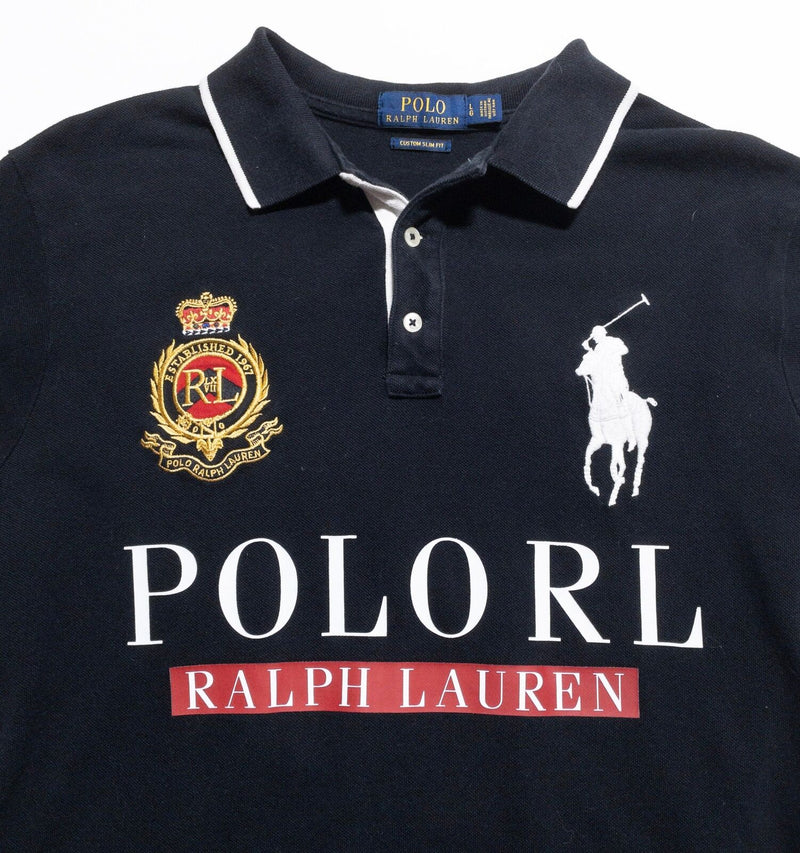 Polo Ralph Lauren Big Pony Shirt Men's Large Slim Black Embroidered Crest Logo